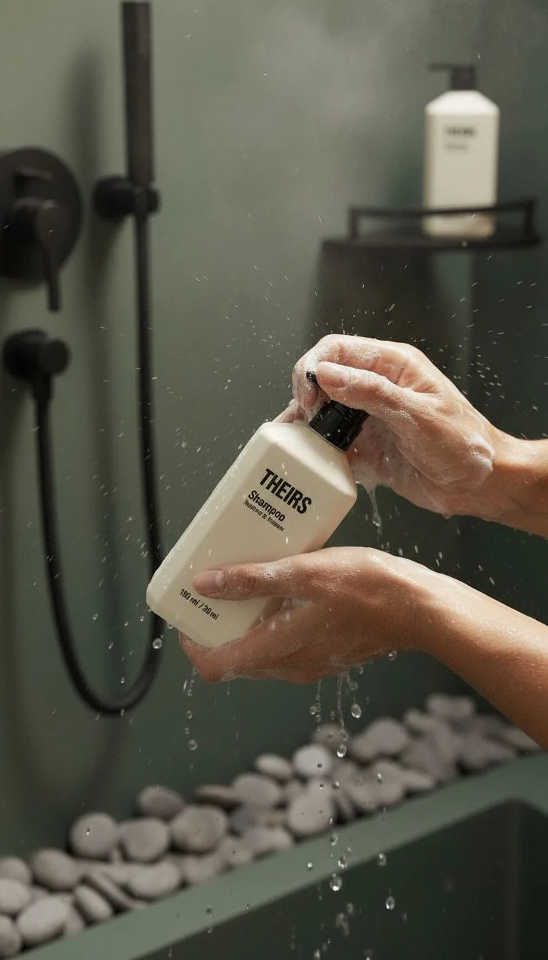 Shampoo creative in a shower setting